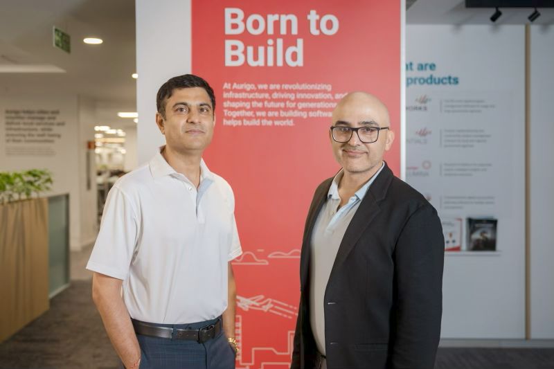 Balaji Sreenivasan, left, and Sidharth Haksar at Aurigo's Bengaluru campus