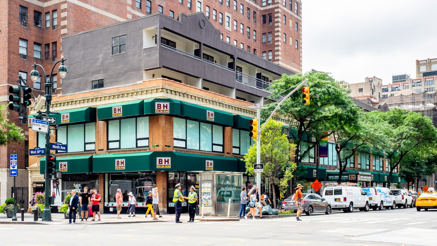 The B&H Photo Video superstore exterior on West 34th Street in Manhattan