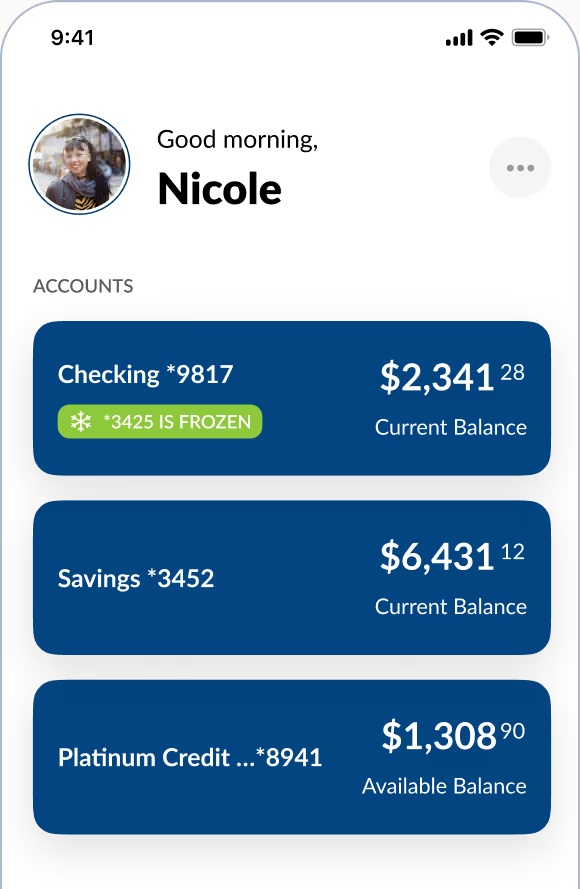 Petra product artwork showing UBT checking, savings and credit account balances
