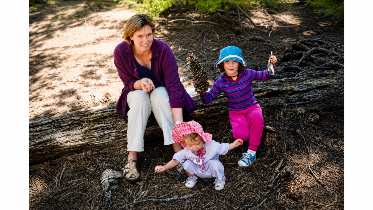Barbara Fagan with her two young daughters in Sequoia National Park in 2001