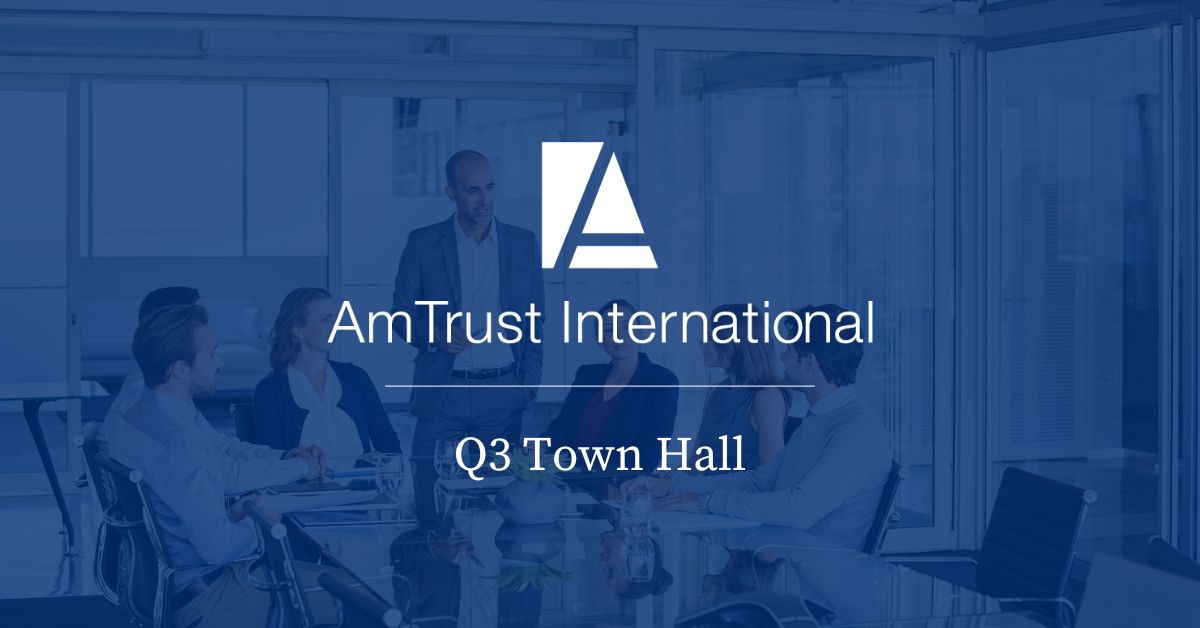 AmTrust International’s blue Q3 Town Hall announcement artwork