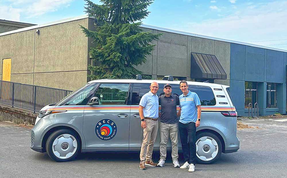 Bart Dickson, Kevin Richards and Kasey Flicker outside the future RECS Tualatin building