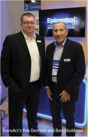 Rob Denham and Bart Shuldman standing at TransAct’s G2E 2018 display