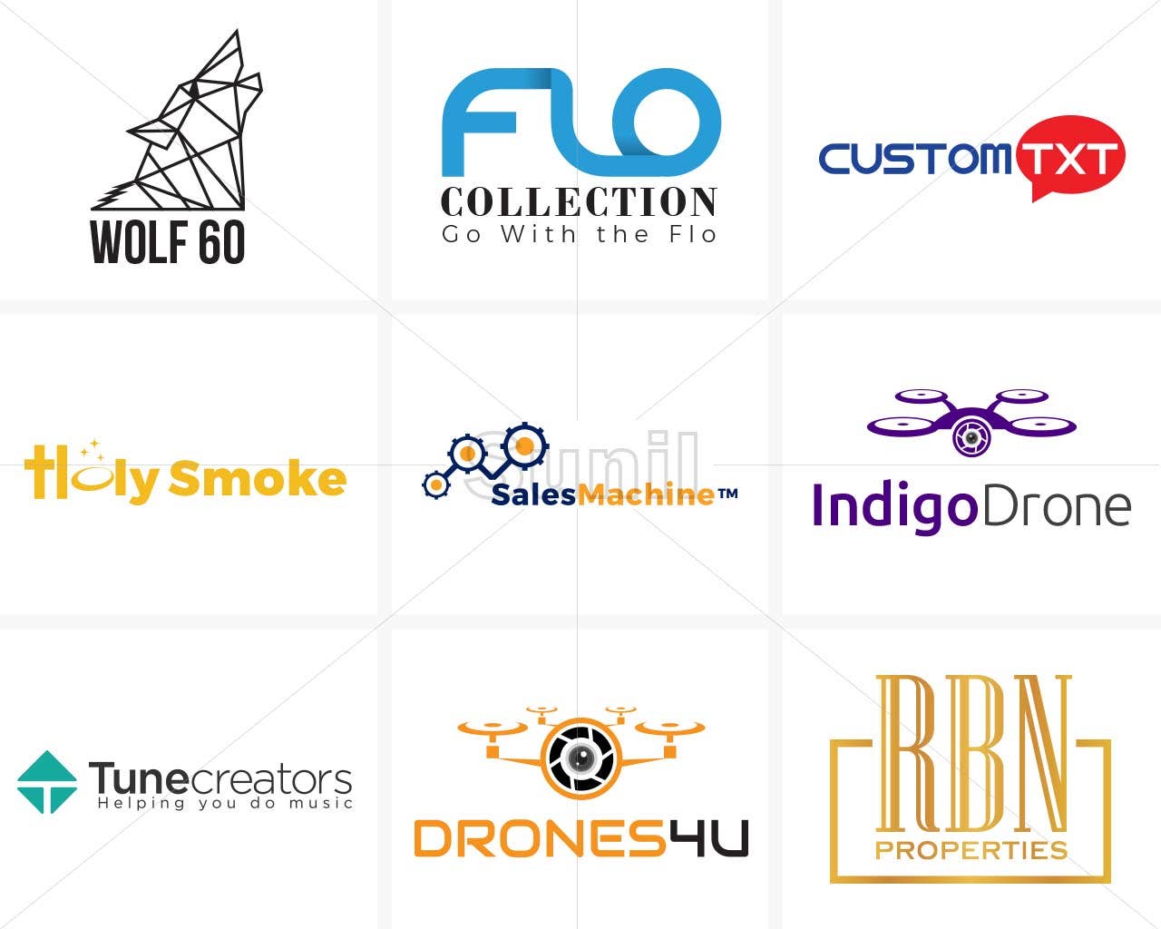 Sunil Barwal portfolio sheet containing nine logos, including WOLF 60, IndigoDrone and RBN Properties