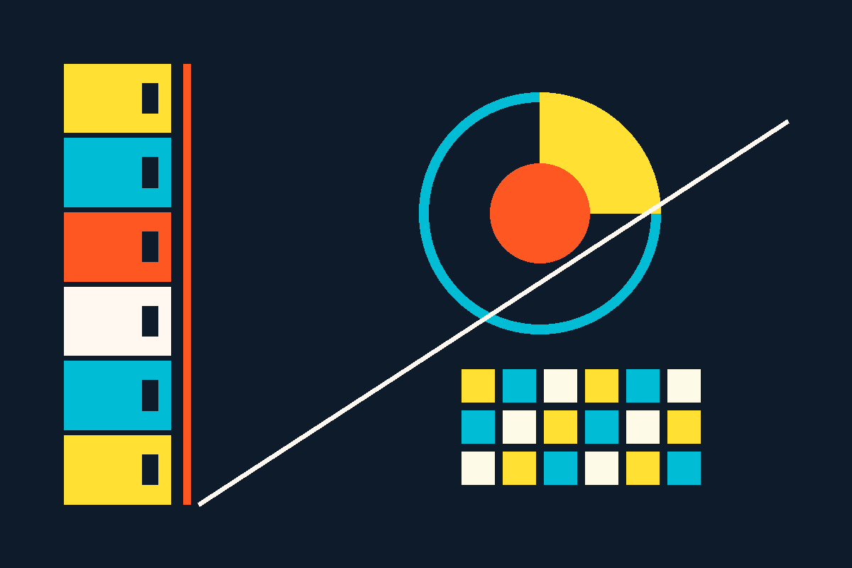Swiss-style graphic of stacked modular blocks, a circular 24-hour cycle, and a coordination grid