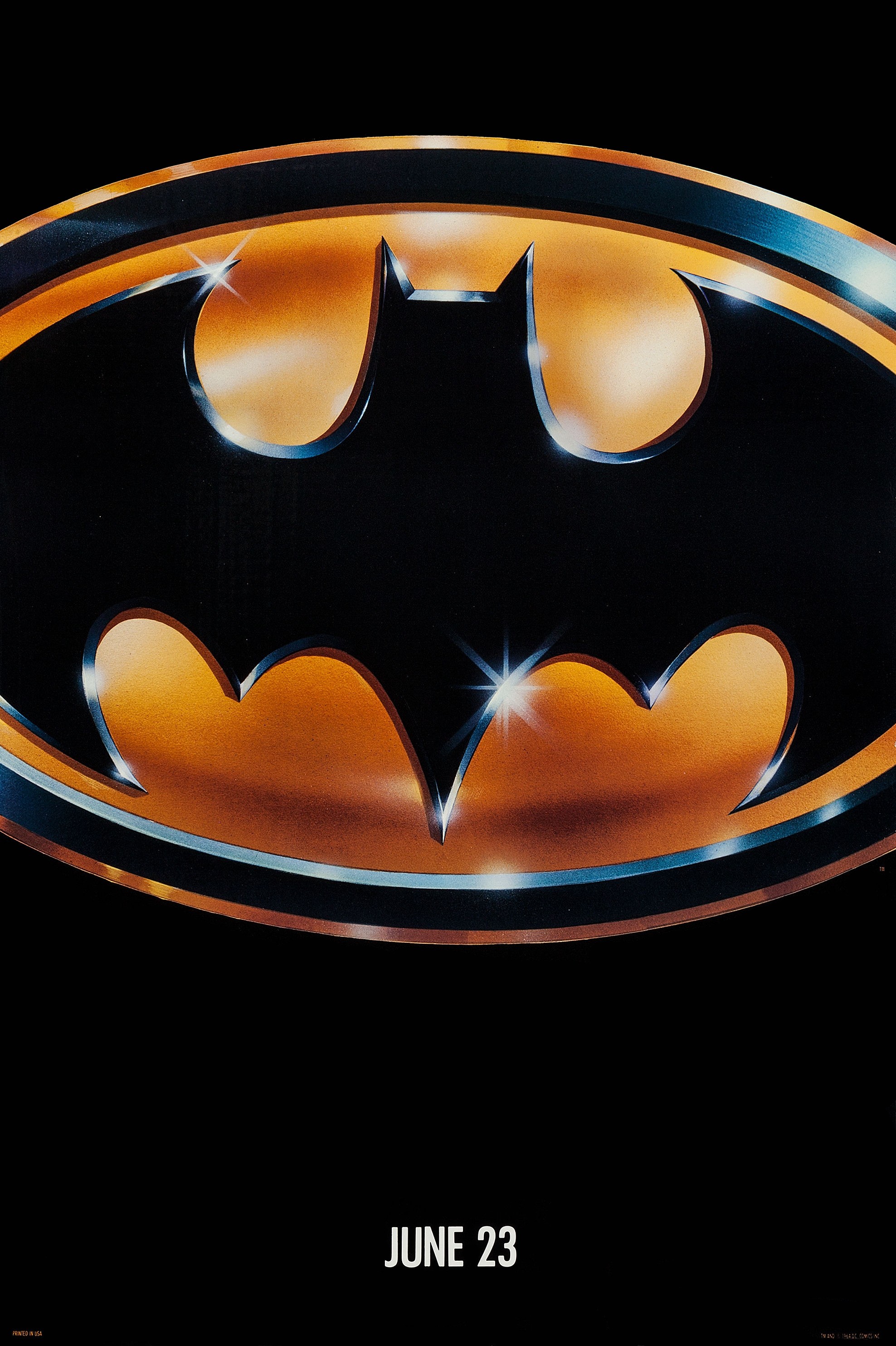 Batman 1989 theatrical poster dominated by a gold bat emblem on black