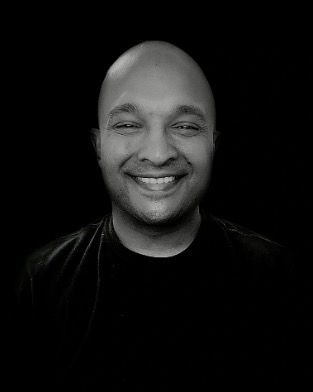 Black and white portrait of Beem founder Akshay Krishnaiah