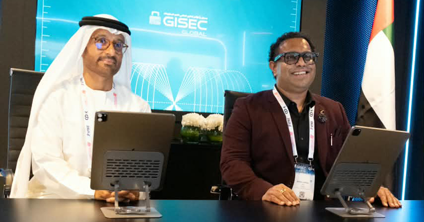 Dr Mohamed Al Kuwaiti, left, and Beenu Arora at the UAE Cyber Security Council and Cyble partnership event