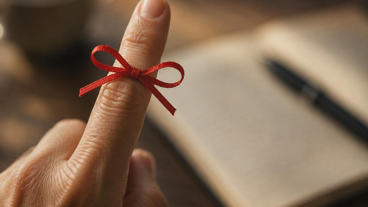 A red ribbon tied around a finger, the published illustration for Beckley's seventh leadership essay