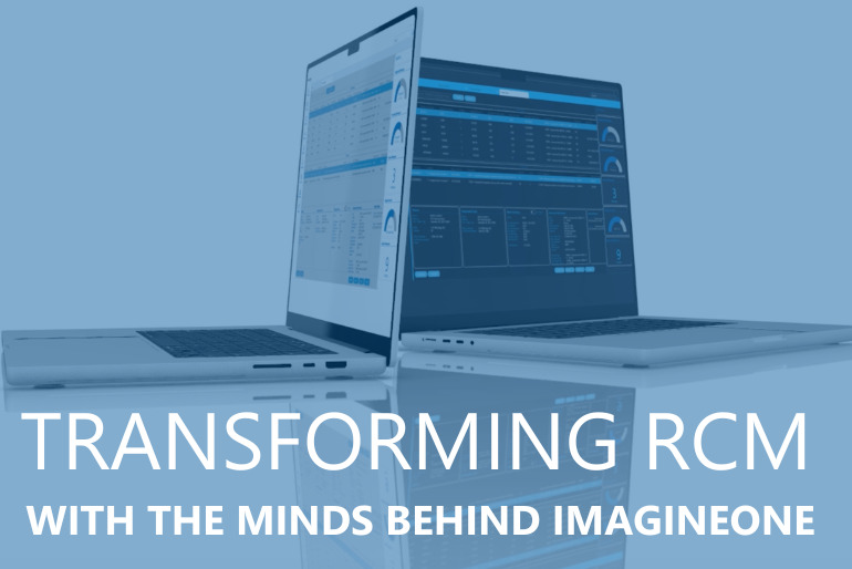 ImagineSoftware graphic showing two laptops and the words Transforming RCM with the minds behind ImagineOne