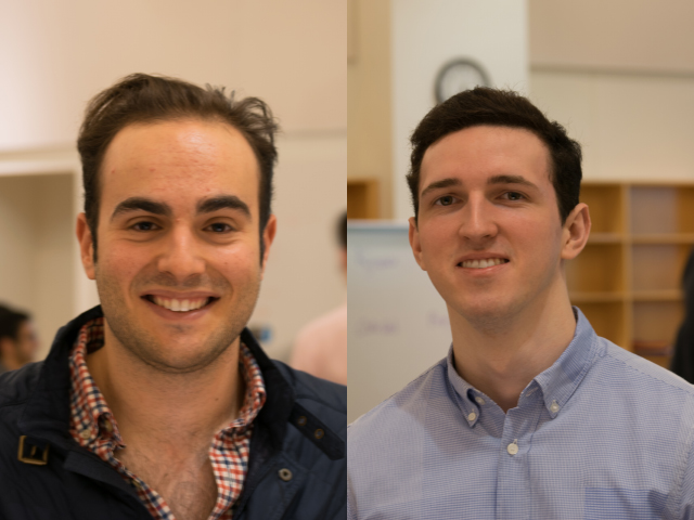 Ben Pleat, left, with Harvard classmate Steven Petteruti during the early Doorbell project
