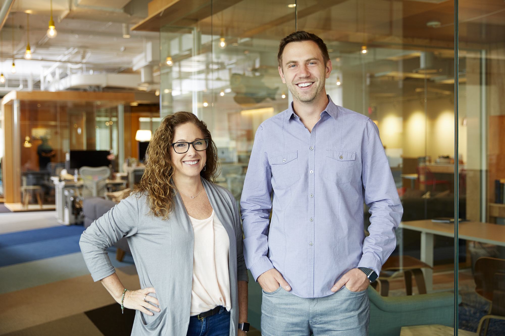 DigitalOcean CTO Julia Austin and co-founder Ben Uretsky standing together in the company office