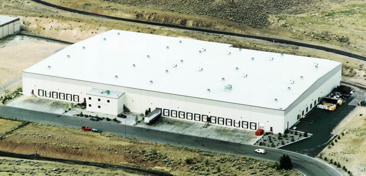 Aerial photograph of the Bender warehouse project, with loading bays along two sides