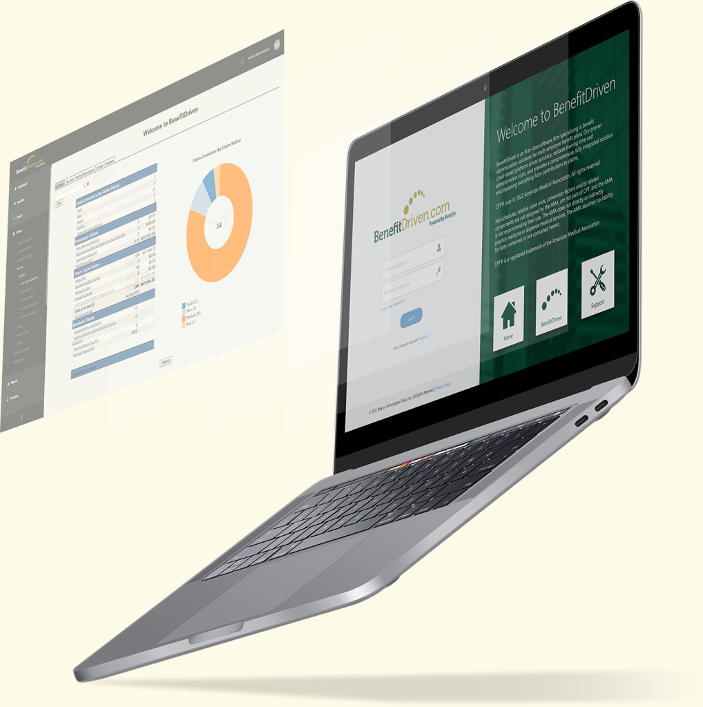 BenefitDriven product graphic showing the software on a laptop