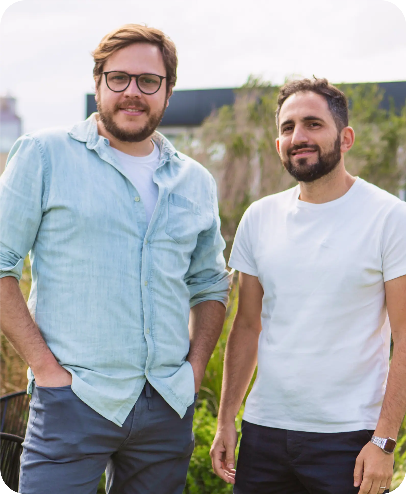 BEON.tech’s two co-founders pictured outdoors