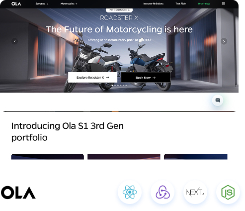 Ola electric vehicle website screenshot published in BestPeers’ project portfolio