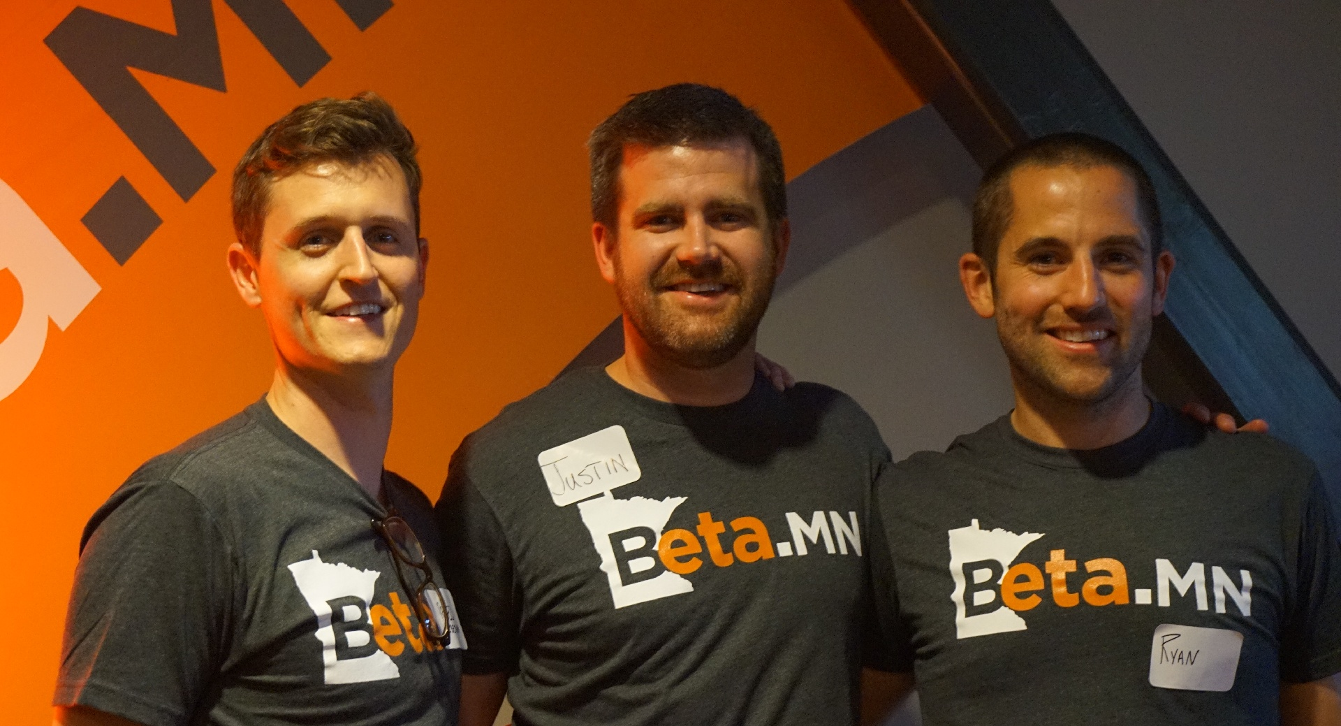 BETA co-founders Reed Robinson, Justin Cox, and Ryan Broshar together in BETA shirts