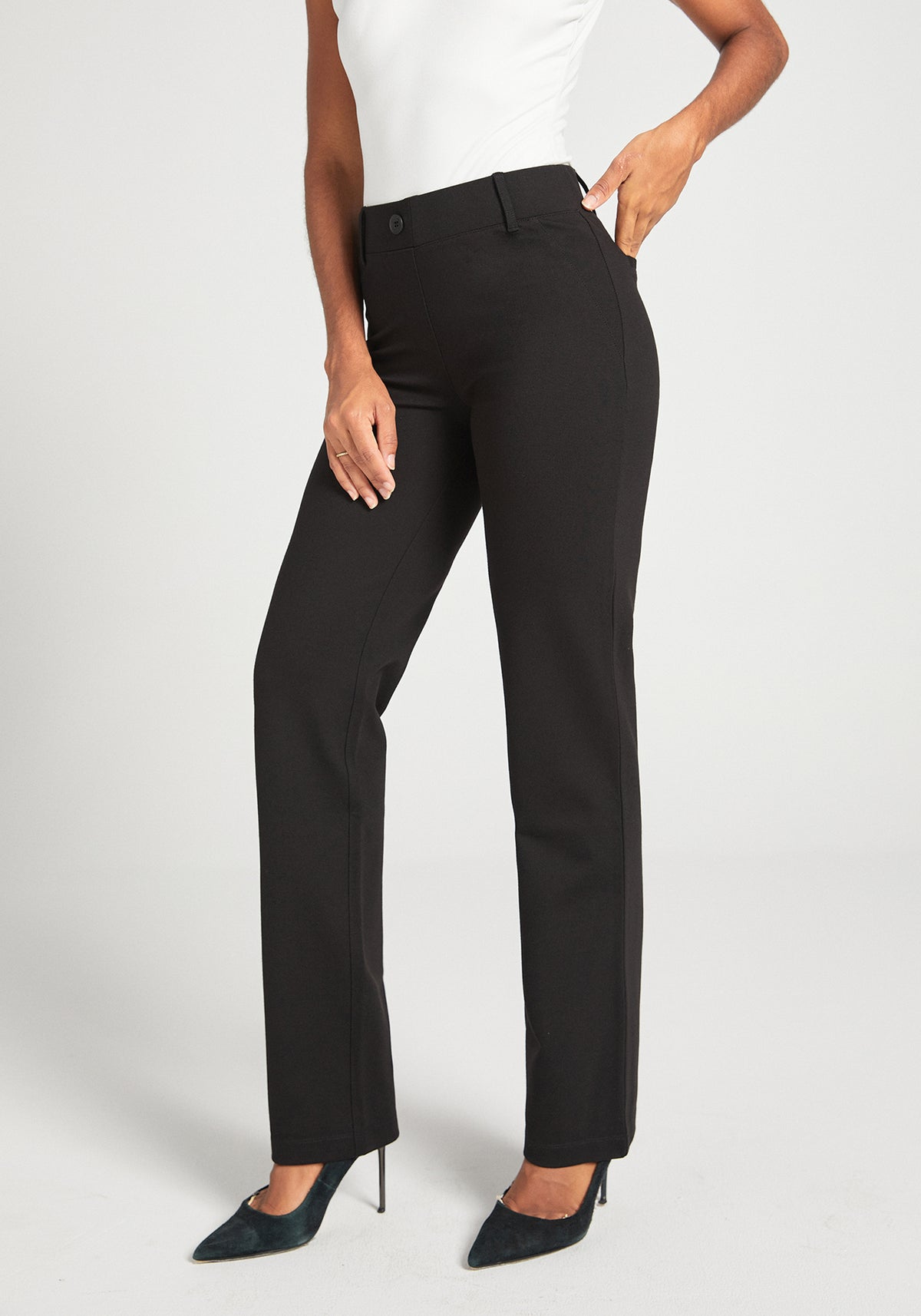 Betabrand black straight-leg Two-Pocket Dress Pant Yoga Pant
