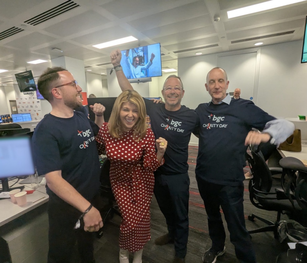 Kate Garraway with BGC colleagues on the London trading floor during Charity Day 2026