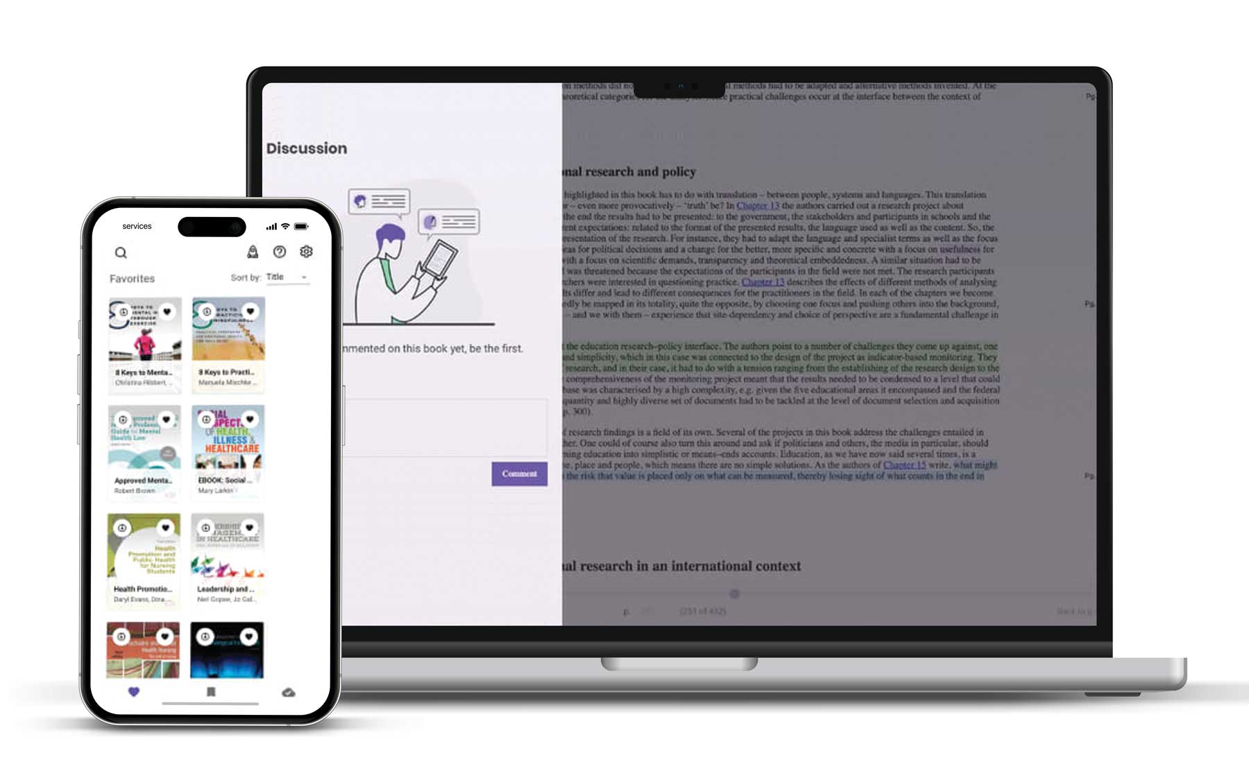 BibliU’s reading platform displayed on a smartphone and laptop