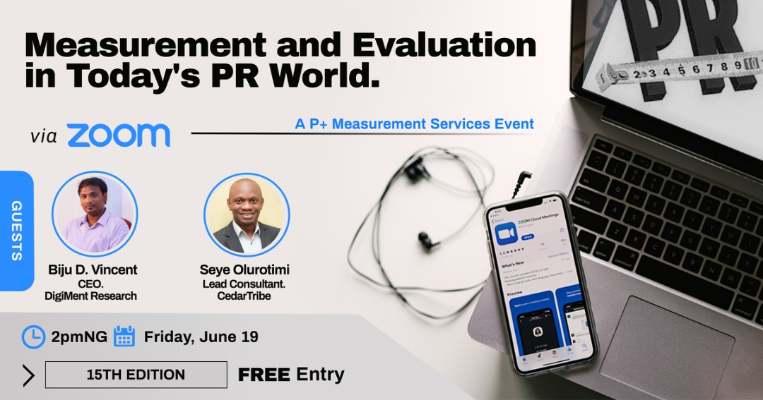 June 2020 EvaluatePR event artwork announcing Biju D. Vincent and Seye Olurotimi as guests