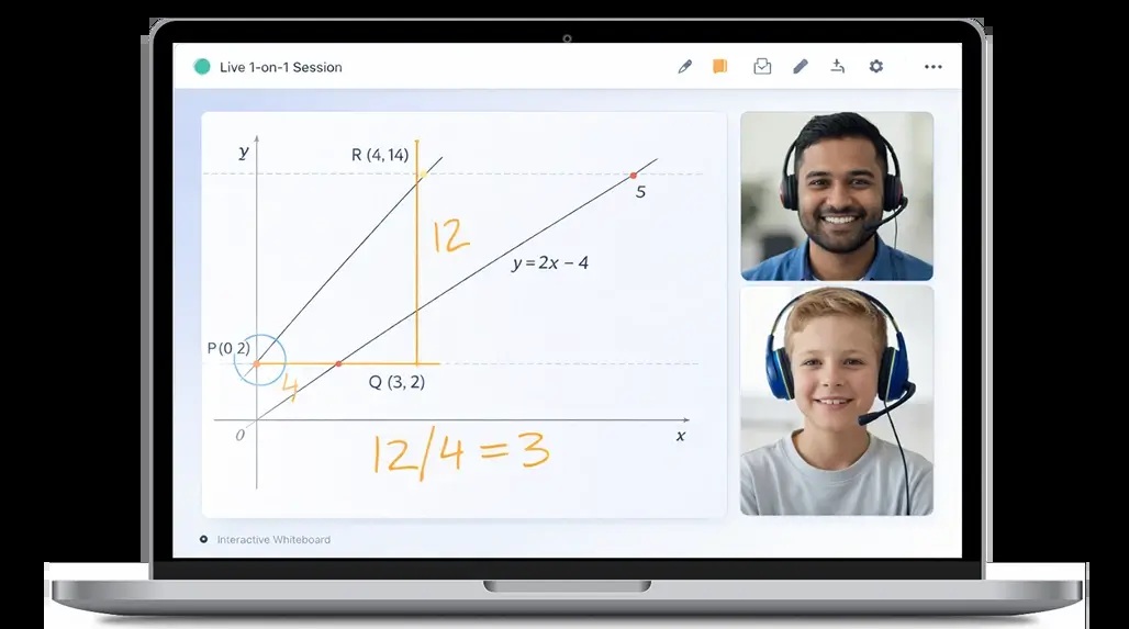 Growing Stars illustration of an online lesson, with tutor and pupil beside a shared mathematics whiteboard