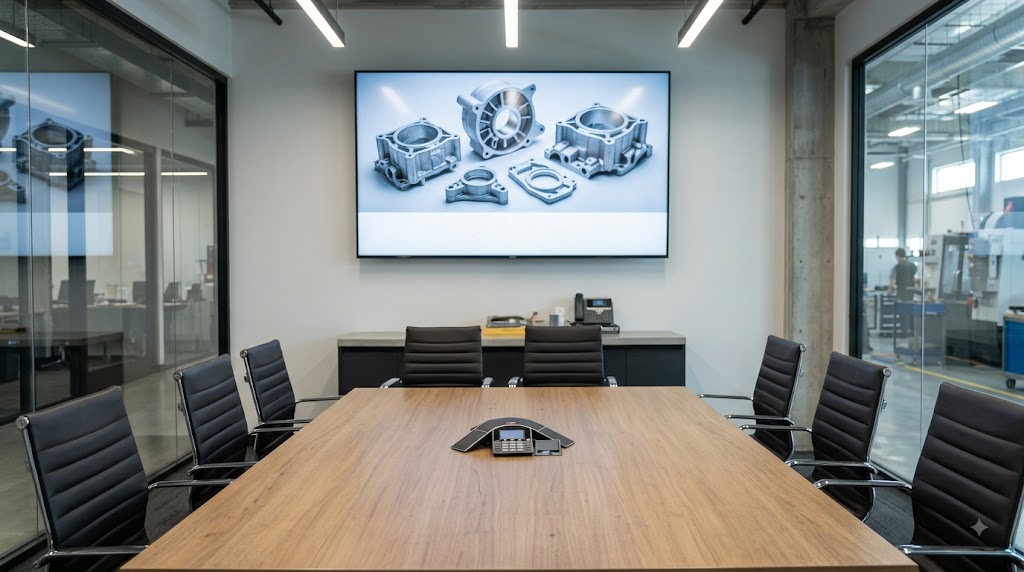 Alumistar acquisition announcement illustration showing aluminum components on a conference-room screen