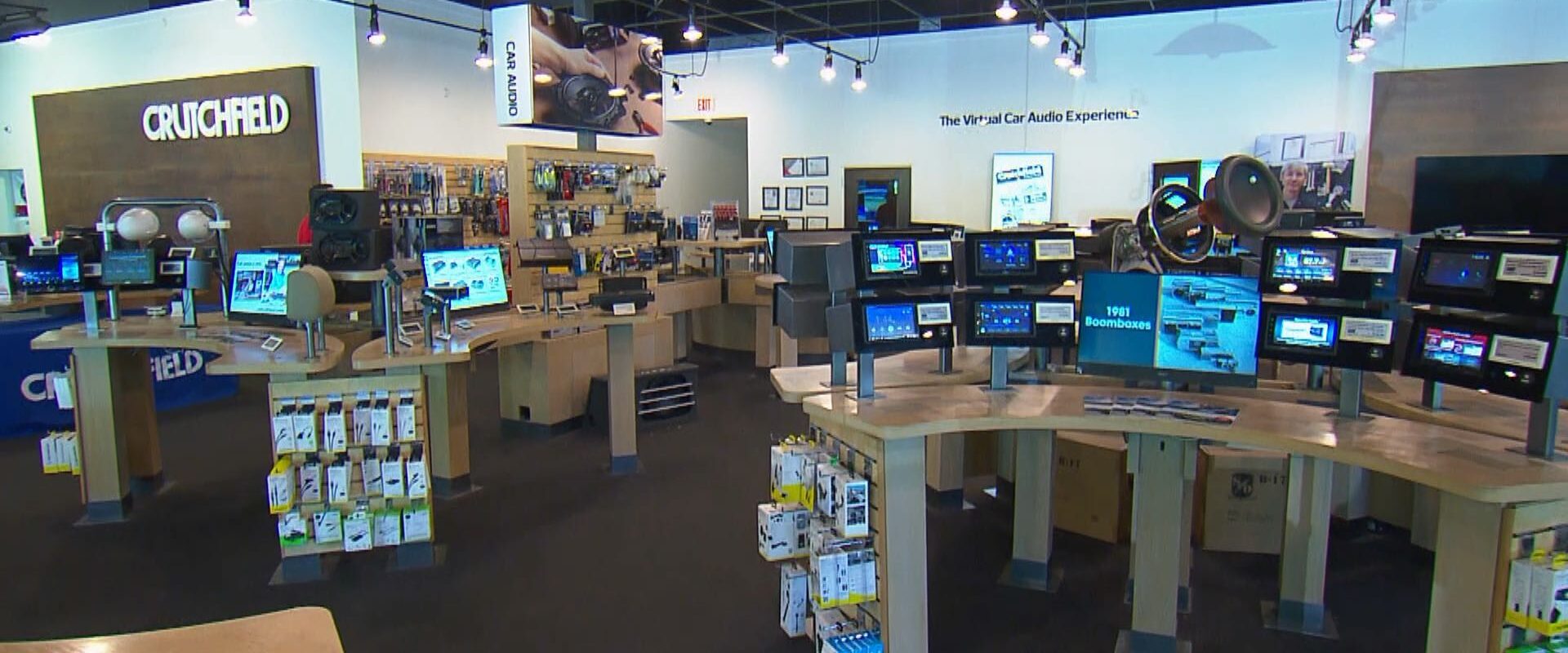 Audio equipment and interactive displays in a Crutchfield showroom