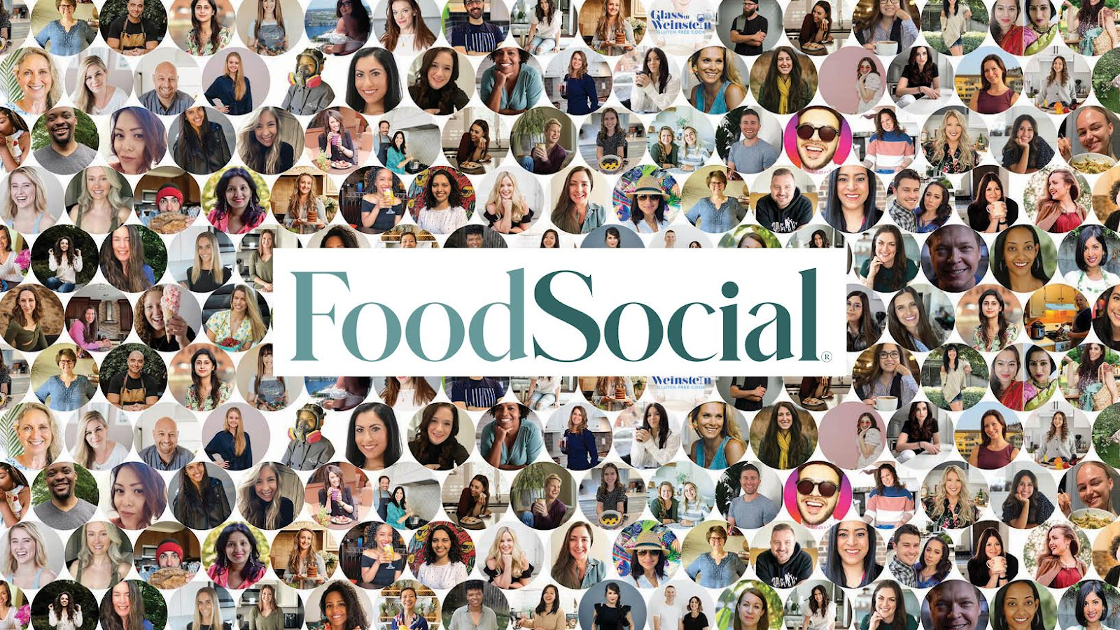 A collage of FoodSocial recipe creators arranged around the FoodSocial wordmark