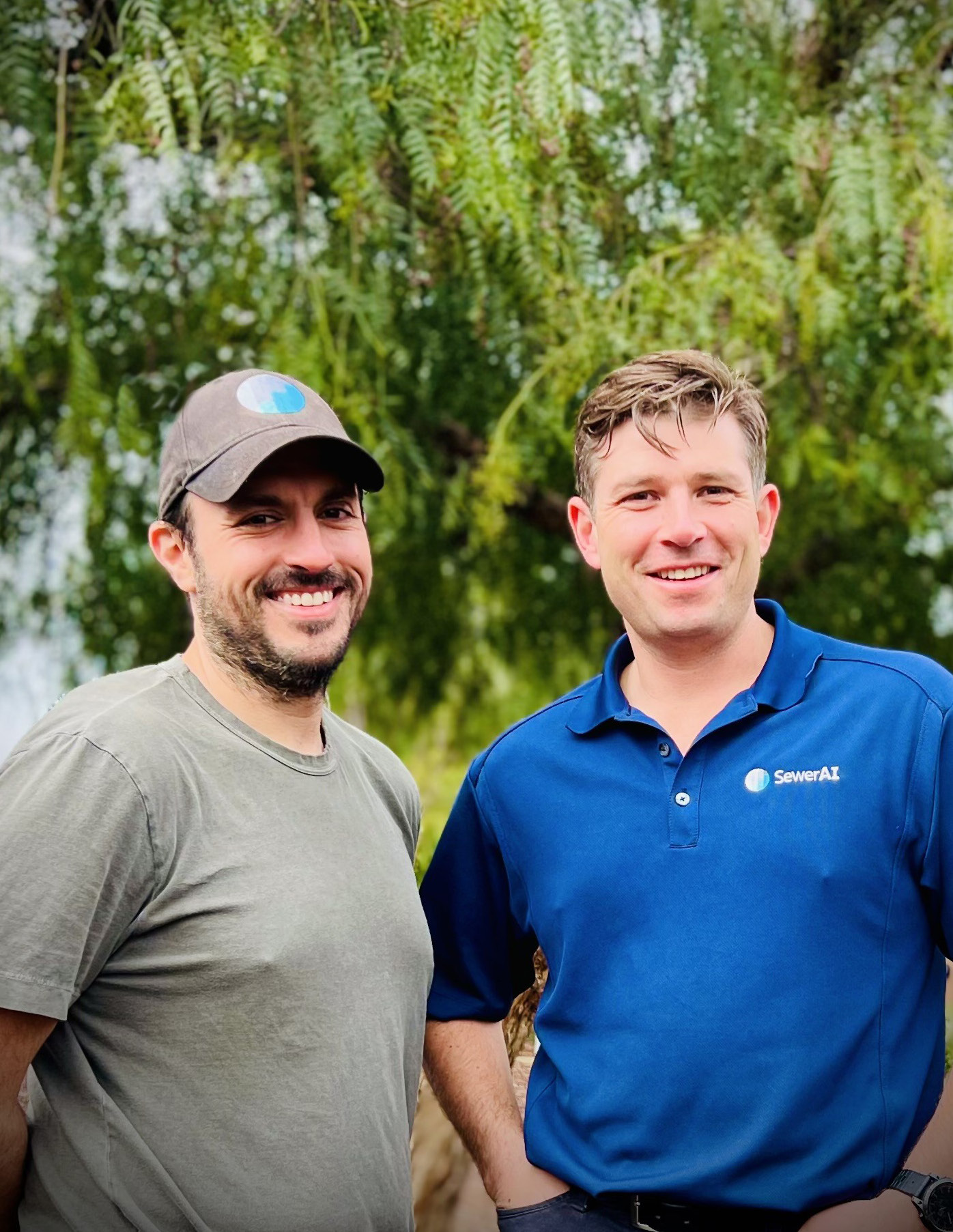 SewerAI co-founders Matt Rosenthal, left, and Billy Gilmartin, right, standing outdoors