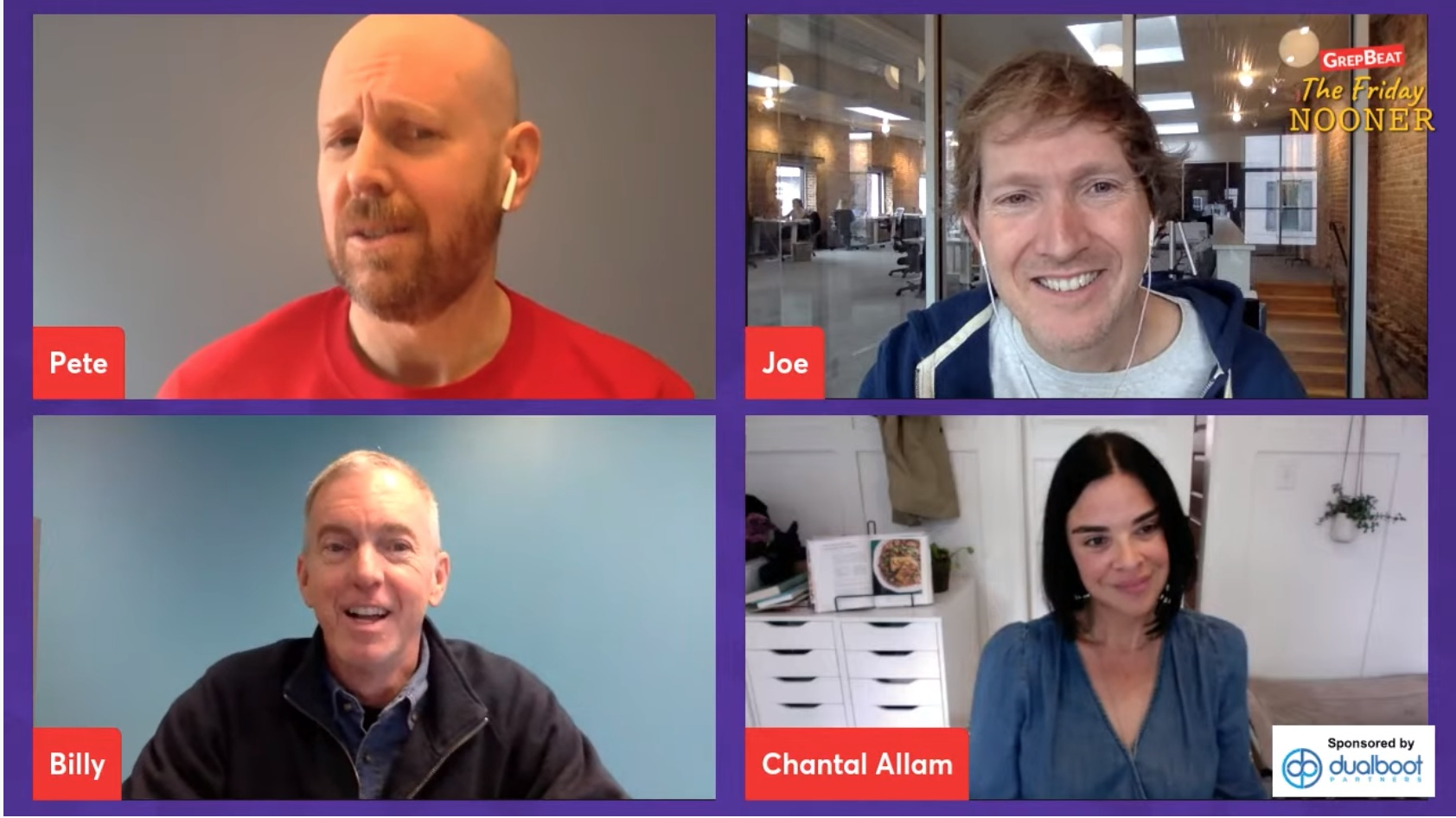 Billy Marshall, bottom left, joins Pete, Joe, and Chantal Allam on a four-person video interview