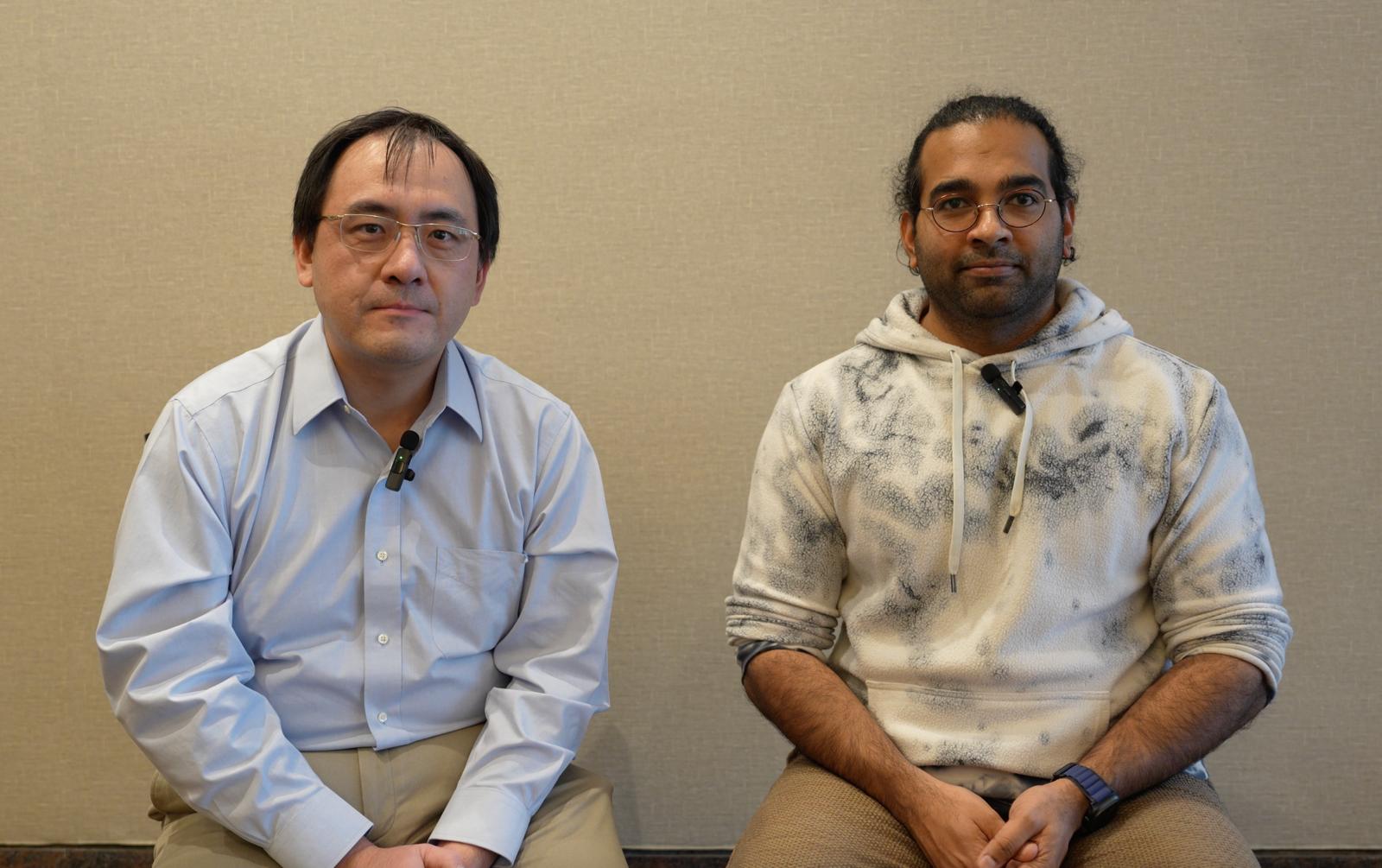Biostate AI co-founders David Zhang, left, and Ashwin Gopinath, right, seated together