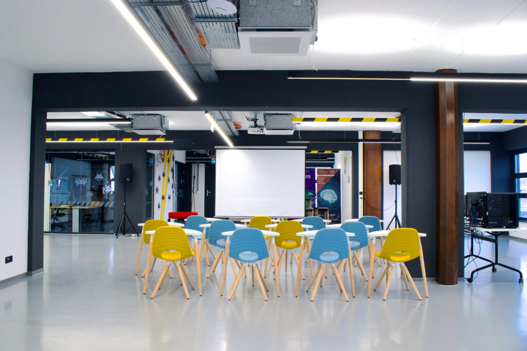 BIRD Incubator workspace with seating and presentation areas