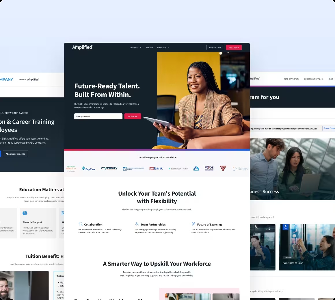 Bisk’s montage of the Amplified website and an example employer education portal