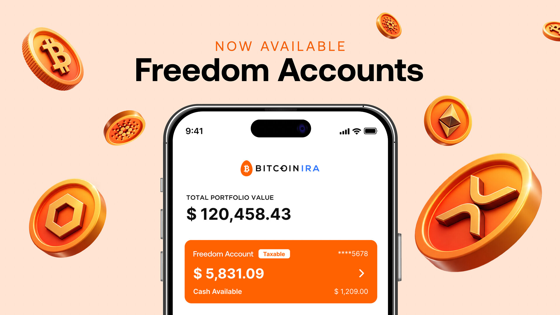 BitcoinIRA promotional image showing a Freedom Account beside crypto imagery