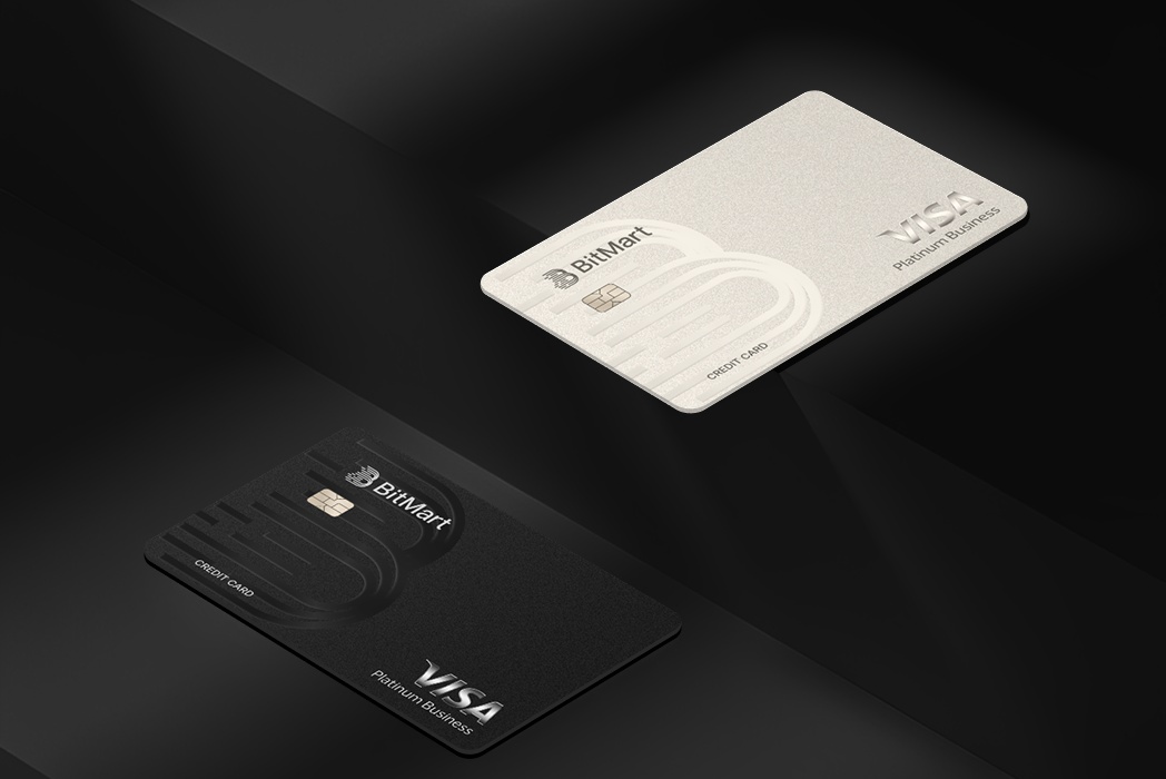Official rendering of white and black BitMart Visa-branded payment cards