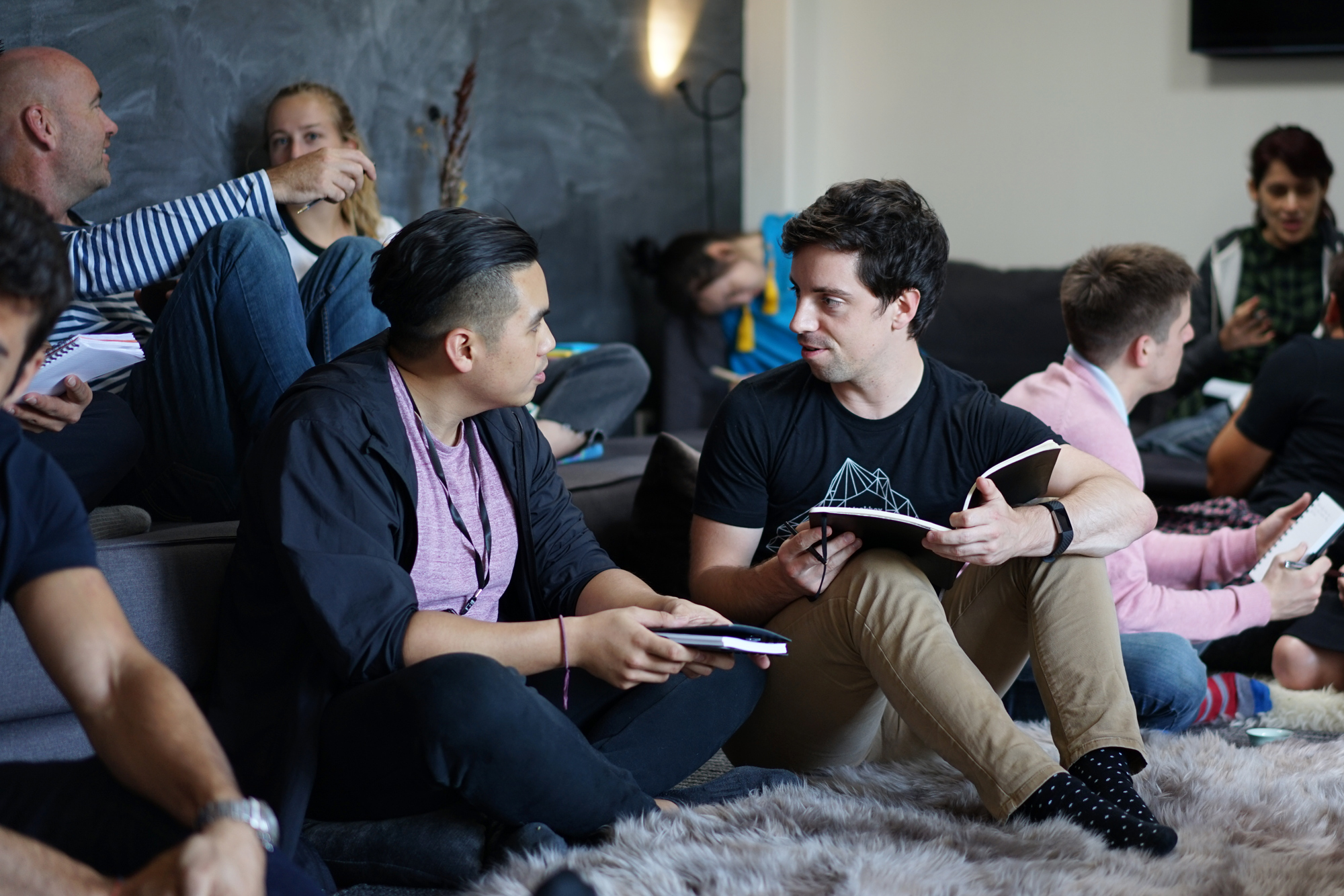 Qempo’s Anson Tou Liu and Wia’s Conall Laverty talking during a Blackbox gathering