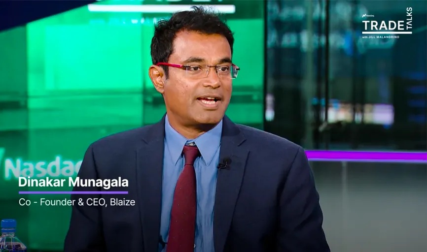Blaize co-founder and CEO Dinakar Munagala speaking in a Nasdaq TradeTalks interview