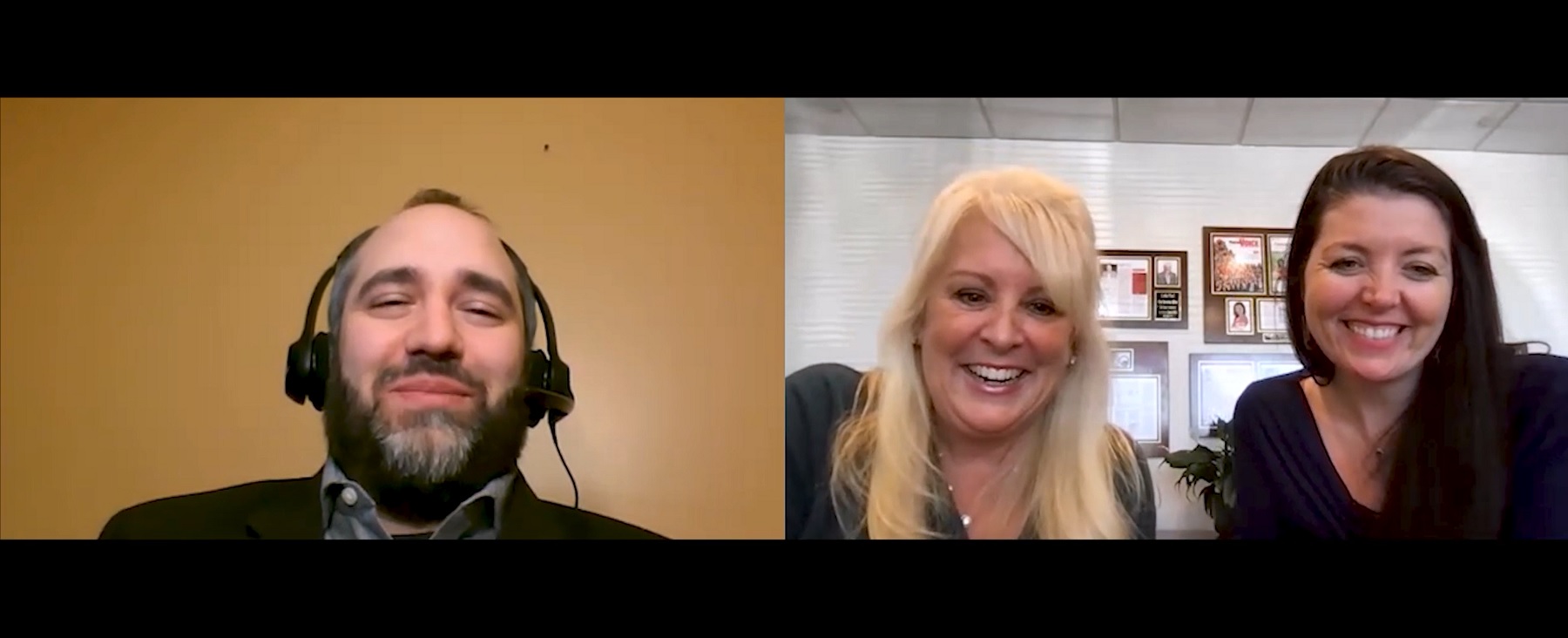 Video interview with Andrew Matthius at left, Brenda Snow in the center and Blake Shewey at right
