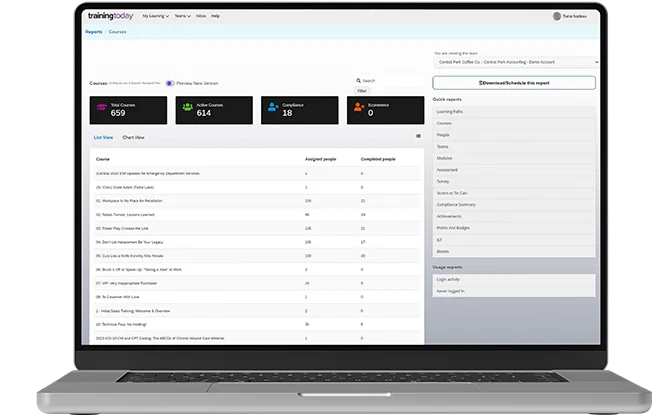 TrainingToday learning platform product screenshot