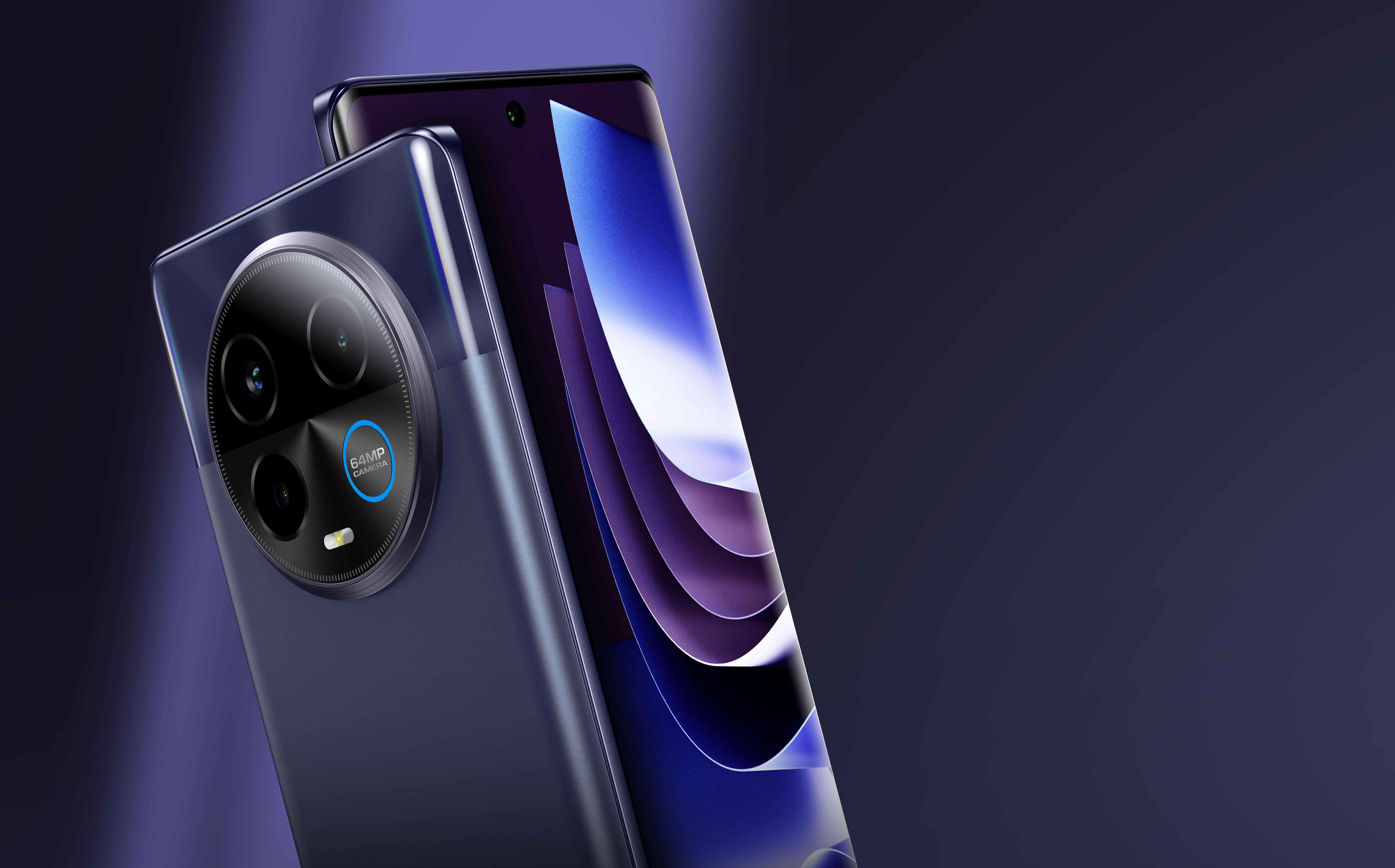 BLU BOLD K50 smartphones in purple and black against a vivid purple campaign background