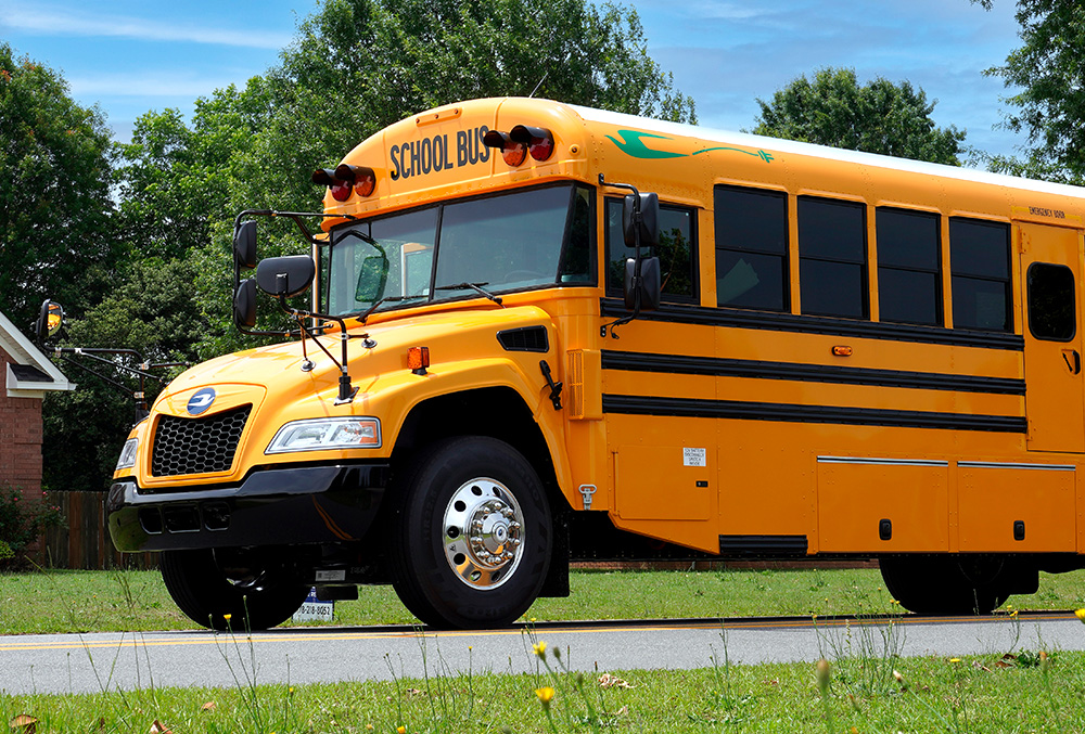Blue Bird Vision electric school bus, shown in the company’s product photography