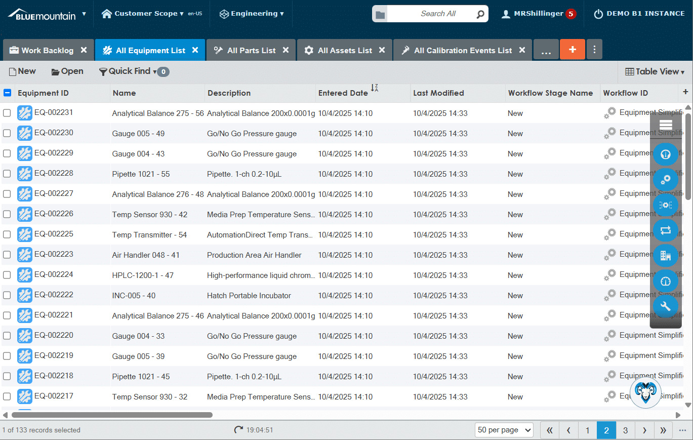 Blue Mountain RAM interface showing the connected asset-management platform