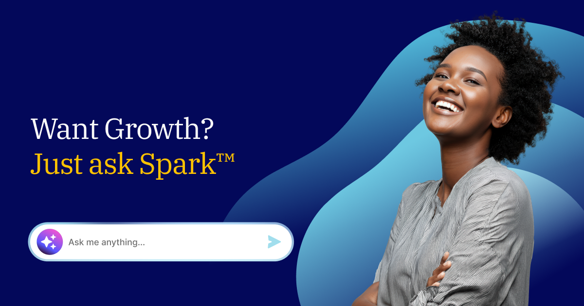 BlueOcean brand card featuring its Spark AI assistant with the tagline Want Growth? Just ask Spark.