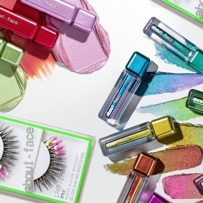 Colorful about-face Energy Angel eye paints, swatches and false lashes