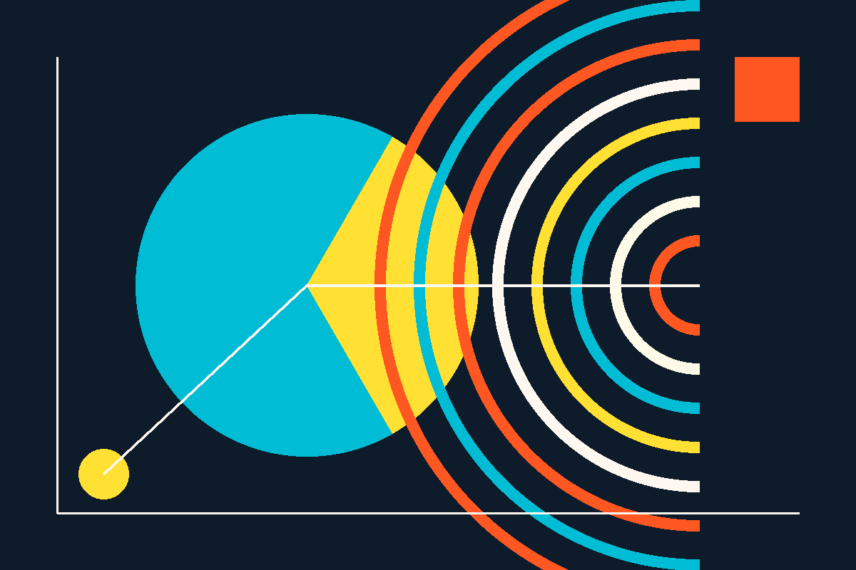 Swiss-style abstract graphic of overlapping circles and concentric waves representing BluWave's matching network