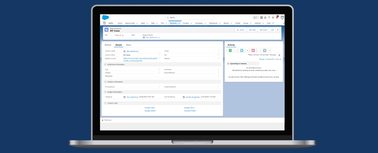 Official BoardEx product illustration of executive intelligence displayed inside Salesforce