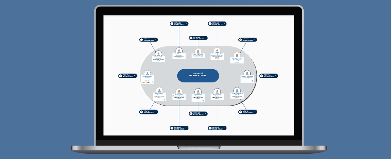 Official BoardEx product illustration showing a board-to-board connections view on a laptop
