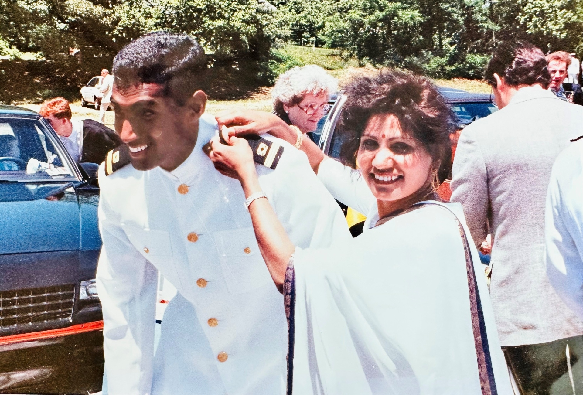 Bob Pragada in Navy dress uniform with his mother during his naval service