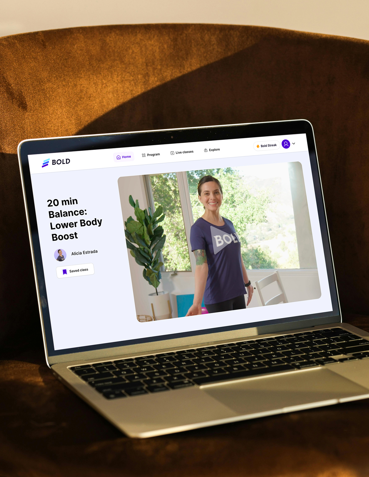 The Bold app shown on a device - personalized exercise programs for older adults